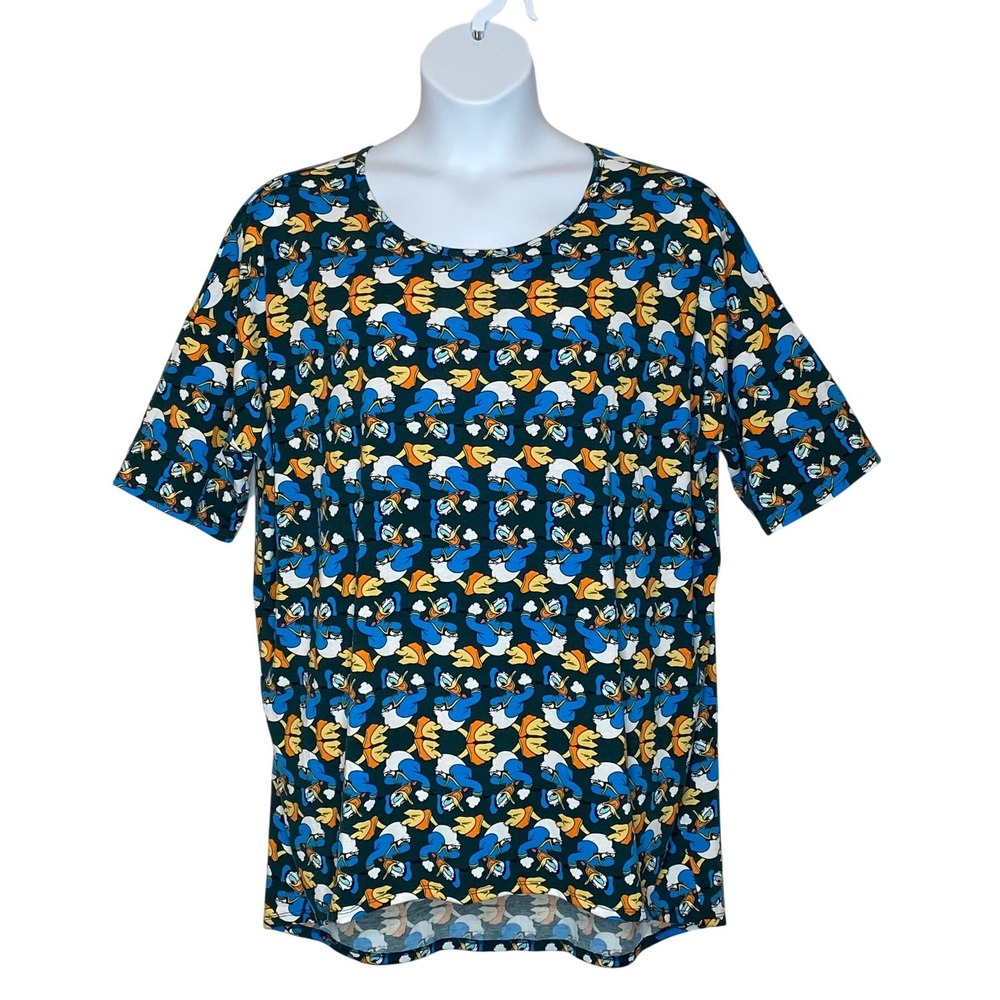 LuLaRoe Disney Womens Donald Duck Print Top Size 2XL High Low Tunic Stretch NWT